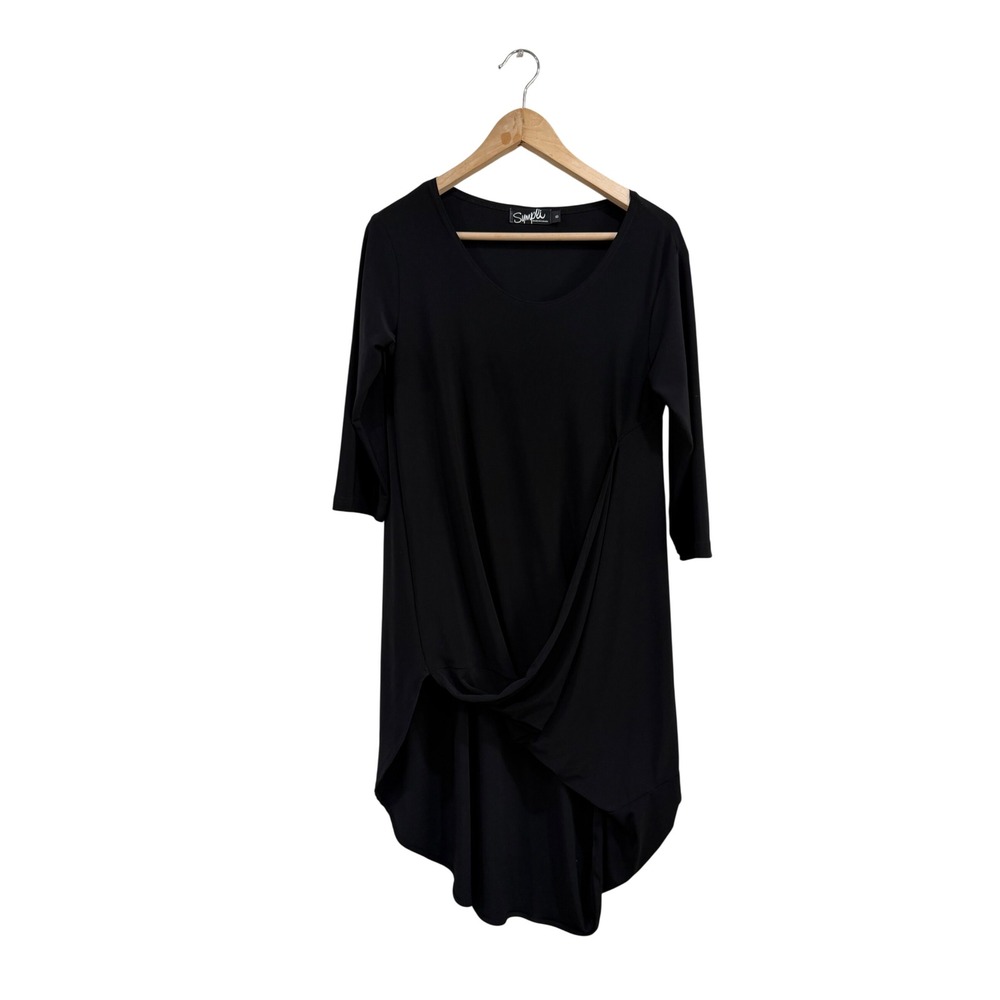 Sympli The Best Black Twist Front High Low Tunic Blouse 3/4 Lagenlook Size 8